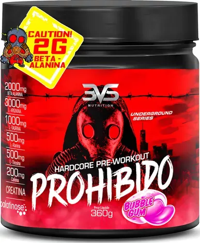 Prohibido Hardcore Pr Treino 360g - Sabor: Bubble Gum - A Combinao Perfeita De 8 Ingredientes Que Proporcionam Energia Do Incio Ao Fim Do Seu Trei